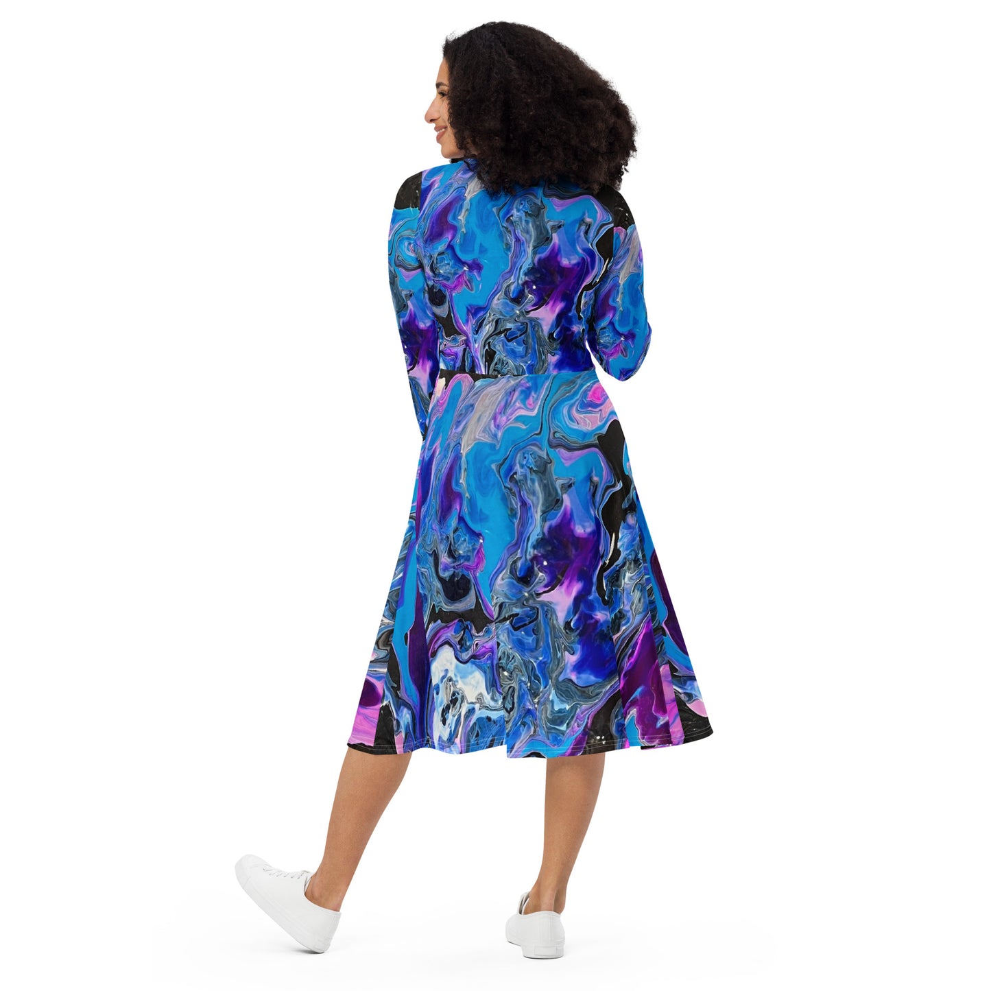 Blue Velvet- long sleeve midi dress
