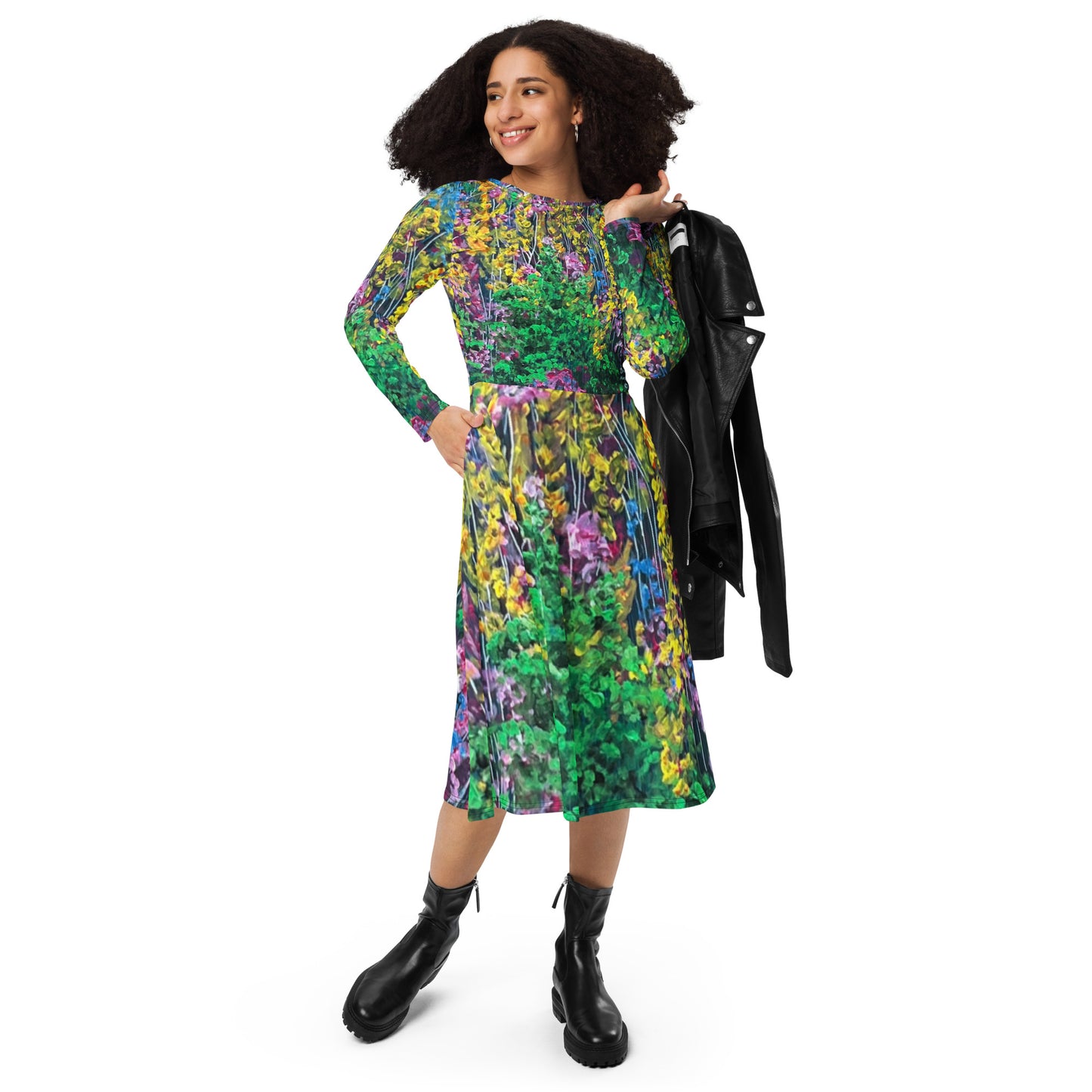 Nature's 4th Of July -long sleeve midi dress