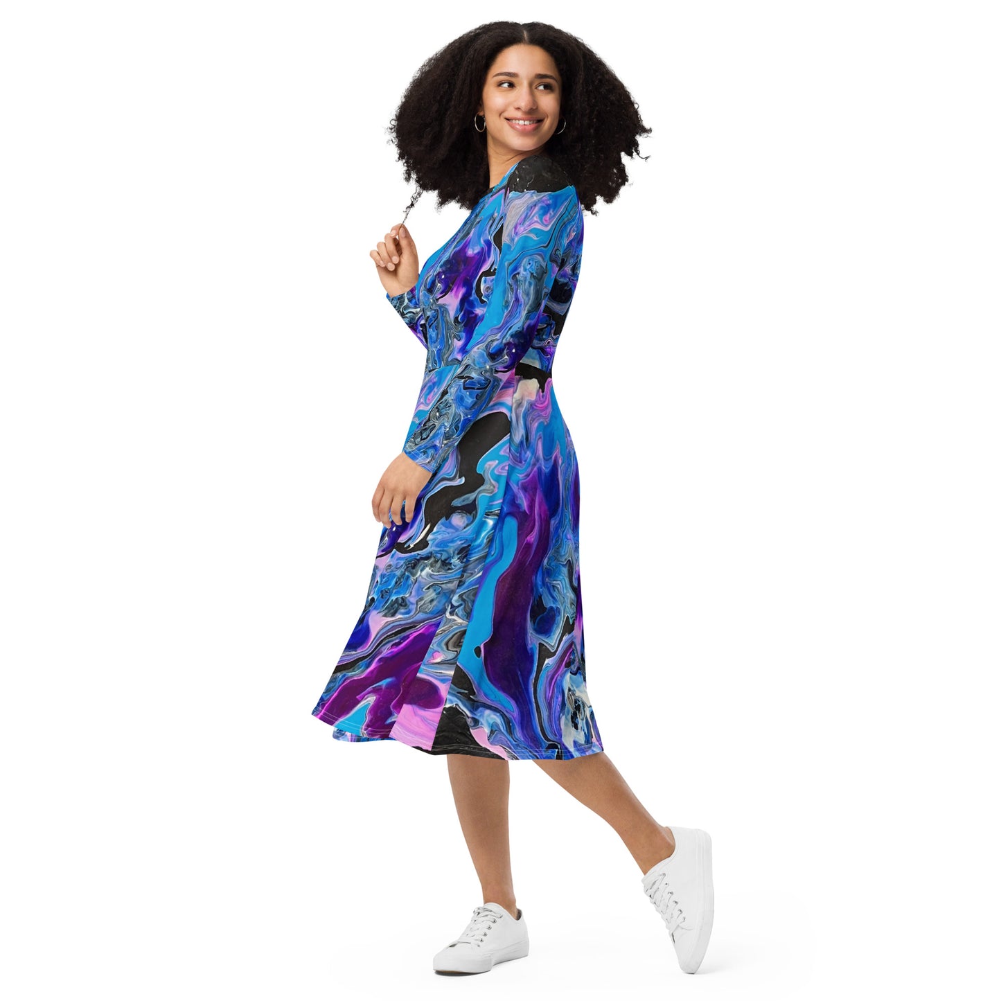Blue Velvet- long sleeve midi dress