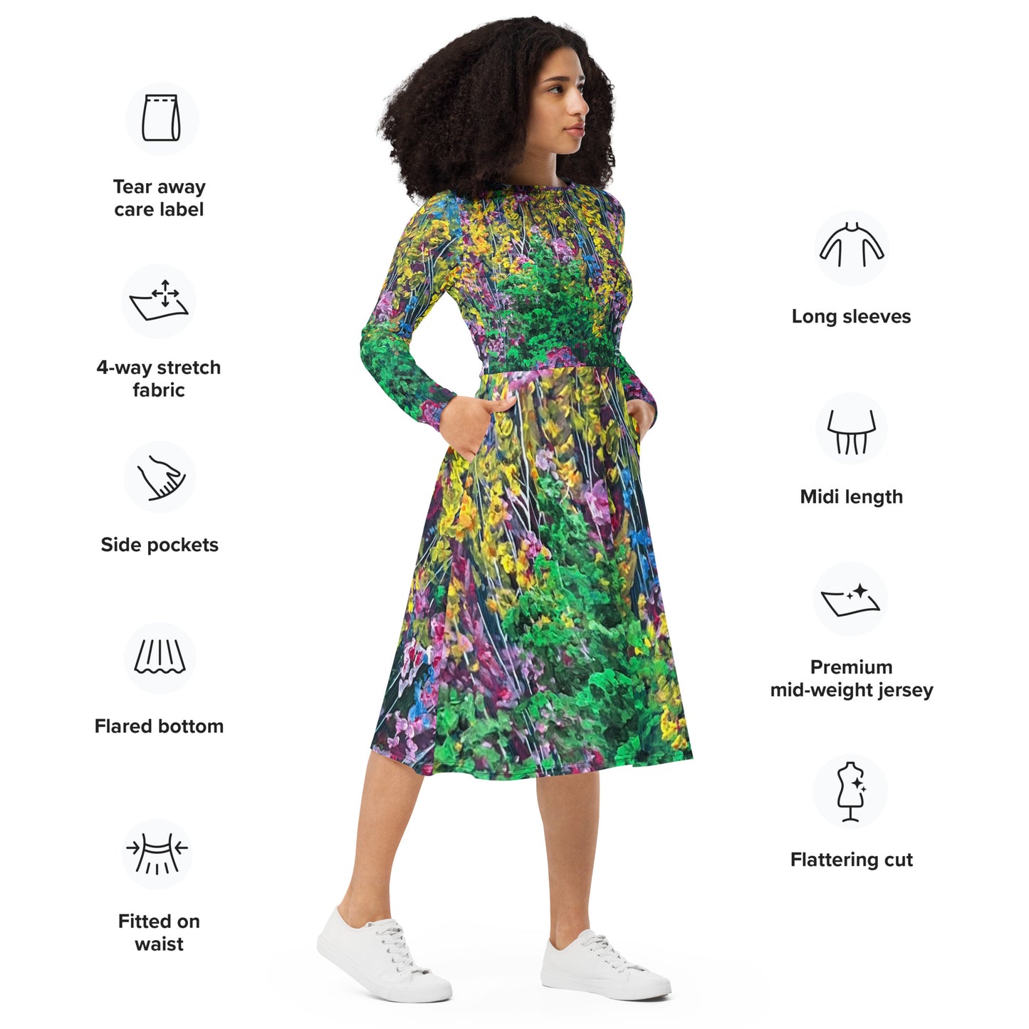Nature's 4th Of July- long sleeve midi dress