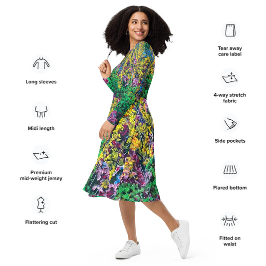 Nature's 4th Of July- long sleeve midi dress