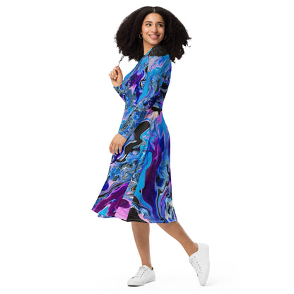 Blue Velvet- long sleeve midi dress