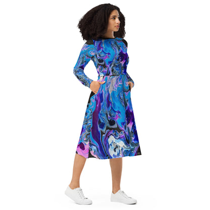 Blue Velvet- long sleeve midi dress